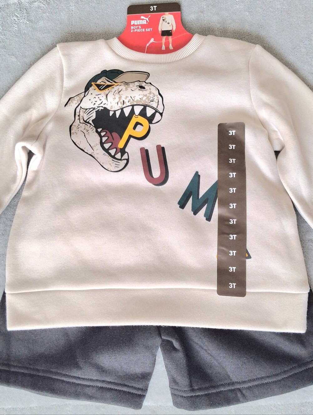 Puma Boys 3T 2-Piece Dinosaur Sweatshirt & Shorts Set NWT
